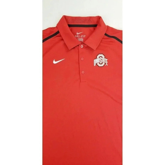 Nike Size Small Mens Dri Fit Ohio State Buckeyes Red Neck Vent Short Sleeve Polo - Picture 9 of 10